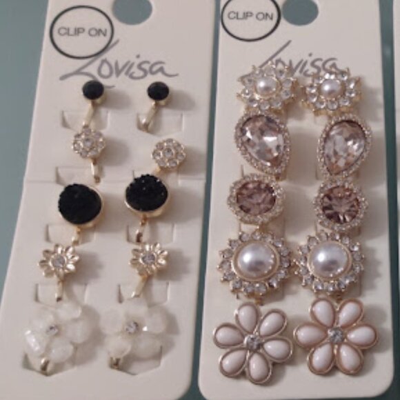 LOVISA 5pc LOT Flower/Round/Clear Crystal Pearl Clip On Earrings Set**NEW! - Picture 6 of 9